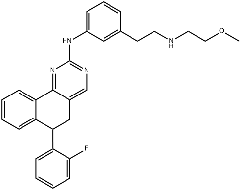 Benzo[h]quinazolin-2-amine, 6-(2-fluorophenyl)-5,6-dihydro-N-[3-[2-[(2-methoxyethyl)amino]ethyl]phenyl]- 구조식 이미지