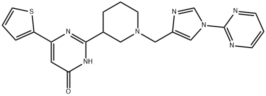 4(3H)-Pyrimidinone, 2-[1-[[1-(2-pyrimidinyl)-1H-imidazol-4-yl]methyl]-3-piperidinyl]-6-(2-thienyl)- Structure