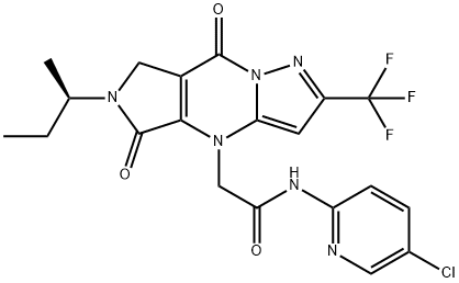 4H-Pyrazolo[1,5-a]pyrrolo[3,4-d]pyrimidine-4-acetamide, N-(5-chloro-2-pyridinyl)-5,6,7,8-tetrahydro-6-[(1R)-1-methylpropyl]-5,8-dioxo-2-(trifluoromethyl)- Structure