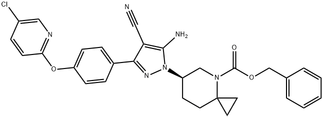4-Azaspiro[2.5]octane-4-carboxylic acid, 6-[5-amino-3-[4-[(5-chloro-2-pyridinyl)oxy]phenyl]-4-cyano-1H-pyrazol-1-yl]-, phenylmethyl ester, (6R)- Structure