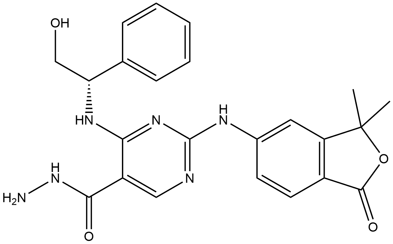 2-[(3,3-dimethyl-1-oxo-1,3-dihydro-2-benzofuran-5-yl)amino]-4-{[(1S)-2-hydroxy-1-phenylethyl]amino}pyrimidine-5-carbohydrazide Structure