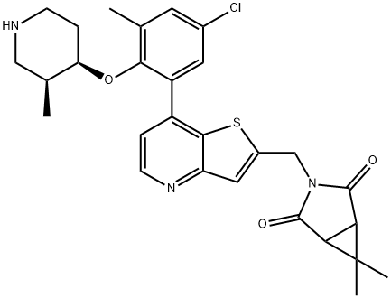 3-Azabicyclo[3.1.0]hexane-2,4-dione, 3-[[7-[5-chloro-3-methyl-2-[[(3S,4R)-3-methyl-4-piperidinyl]oxy]phenyl]thieno[3,2-b]pyridin-2-yl]methyl]-6,6-dimethyl- Structure