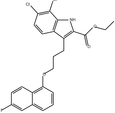 1H-Indole-2-carboxylic acid, 7-bromo-6-chloro-3-[3-[(6-fluoro-1-naphthalenyl)oxy]propyl]-, ethyl ester Structure