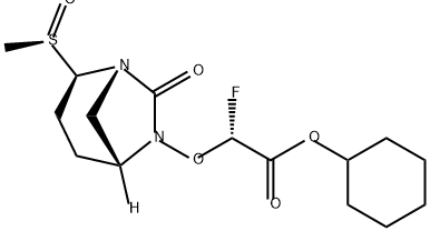 Acetic acid, 2-fluoro-2-[[(1S,2R,5R)-2-[(R)-methylsulfinyl]-7-oxo-1,6-diazabicyclo[3.2.1]oct-6-yl]oxy]-, cyclohexyl ester, (2R)- Structure