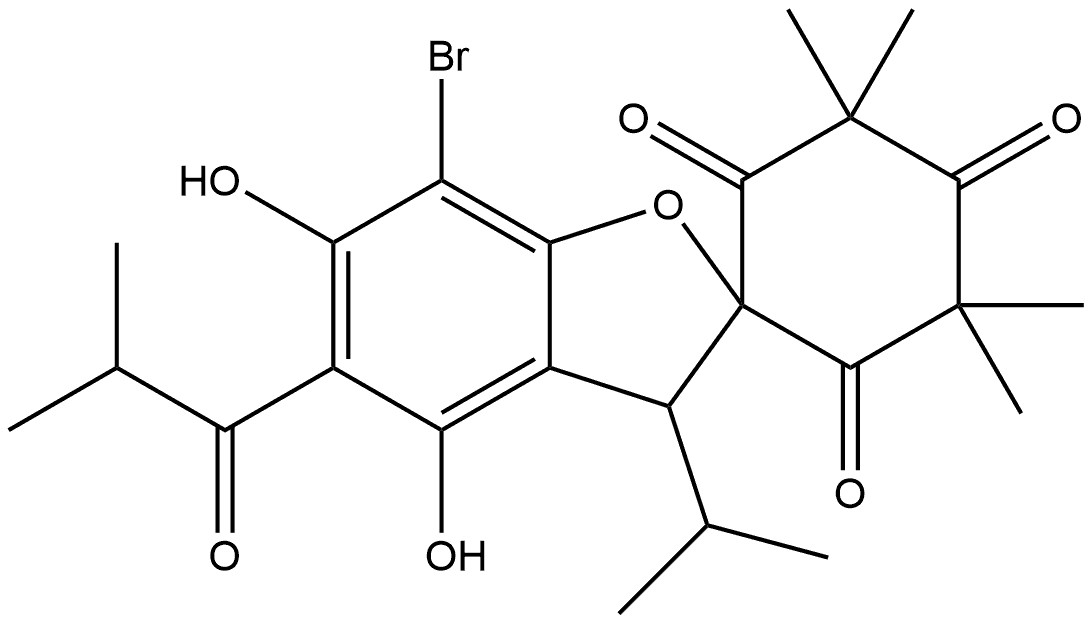 Spiro[benzofuran-2(3H),1'-cyclohexane]-2',4',6'-trione, 7-bromo-4,6-dihydroxy-3',3',5',5'-tetramethyl-3-(1-methylethyl)-5-(2-methyl-1-oxopropyl)- Structure