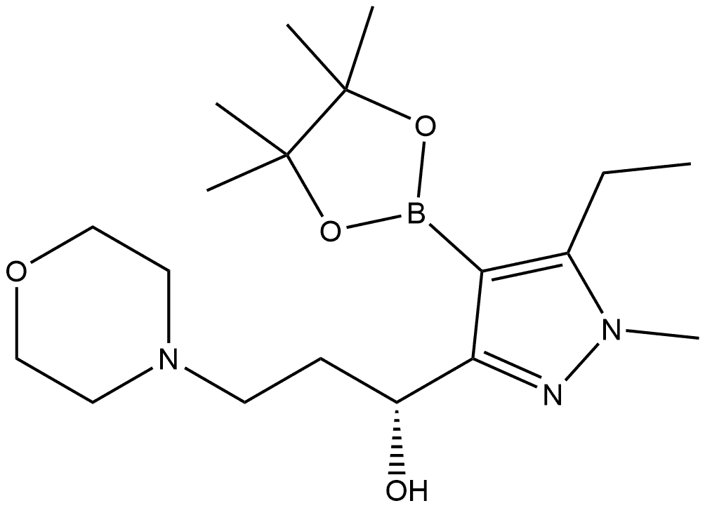 4-Morpholinepropanol, α-[5-ethyl-1-methyl-4-(4,4,5,5-tetramethyl-1,3,2-dioxaborolan-2-yl)-1H-pyrazol-3-yl]-, (αR)- Structure