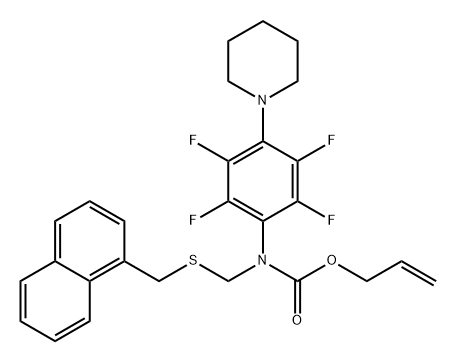 Carbamic acid, [[(1-naphthalenylmethyl)thio]methyl][2,3,5,6-tetrafluoro-4-(1-piperidinyl)phenyl]-, 2-propenyl ester (9CI) Structure