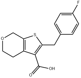 5H-Thieno[2,3-c]pyran-3-carboxylic acid, 2-[(4-fluorophenyl)methyl]-4,7-dihydro- 구조식 이미지