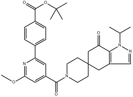 Benzoic acid, 4-[4-[[1,4-dihydro-1-(1-methylethyl)-7-oxospiro[5H-indazole-5,4'-piperidine]-1'(6H)-yl]carbonyl]-6-methoxy-2-pyridinyl]-, 1,1-dimethylethyl ester Structure