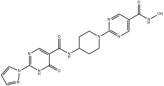 5-Pyrimidinecarboxamide, 2-[4-[[[1,6-dihydro-6-oxo-2-(1H-pyrazol-1-yl)-5-pyrimidinyl]carbonyl]amino]-1-piperidinyl]-N-hydroxy- Structure