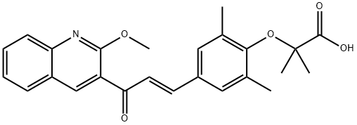 Propanoic acid, 2-[4-[(1E)-3-(2-methoxy-3-quinolinyl)-3-oxo-1-propen-1-yl]-2,6-dimethylphenoxy]-2-methyl- Structure