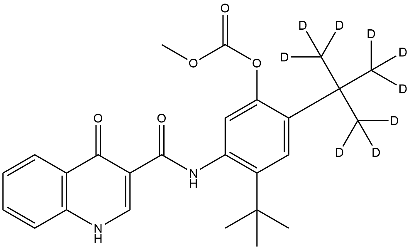 4-(tert-butyl)-2-(2-(methyl-d3)propan-2-yl-1,1,1,3,3,3-d6)-5-(4-oxo-1,4-dihydroquinoline-3-carboxamido)phenyl methyl carbonate Structure