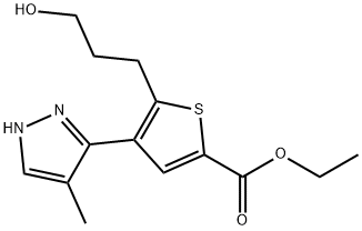 2-Thiophenecarboxylic acid, 5-(3-hydroxypropyl)-4-(4-methyl-1H-pyrazol-3-yl)-, ethyl ester Structure