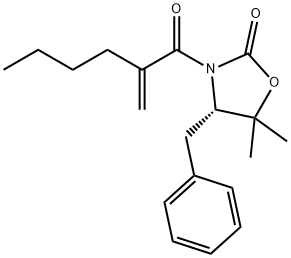 2-Oxazolidinone, 5,5-dimethyl-3-(2-methylene-1-oxohexyl)-4-(phenylmethyl)-, (4S)- Structure