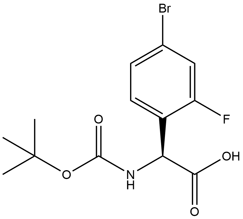 Benzeneacetic acid, 4-bromo-α-[[(1,1-dimethylethoxy)carbonyl]amino]-2-fluoro-, (αS)- 구조식 이미지