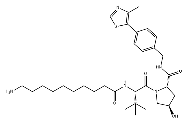 L-Prolinamide, N-(10-amino-1-oxodecyl)-3-methyl-L-valyl-4-hydroxy-N-[[4-(4-methyl-5-thiazolyl)phenyl]methyl]-, (4R)- 구조식 이미지