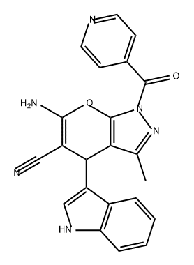 Pyrano[2,3-c]pyrazole-5-carbonitrile, 6-amino-1,4-dihydro-4-(1H-indol-3-yl)-3-methyl-1-(4-pyridinylcarbonyl)- Structure