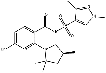 3-Pyridinecarboxamide, 6-bromo-N-[(1,3-dimethyl-1H-pyrazol-4-yl)sulfonyl]-2-[(4S)-2,2,4-trimethyl-1-pyrrolidinyl]- Structure