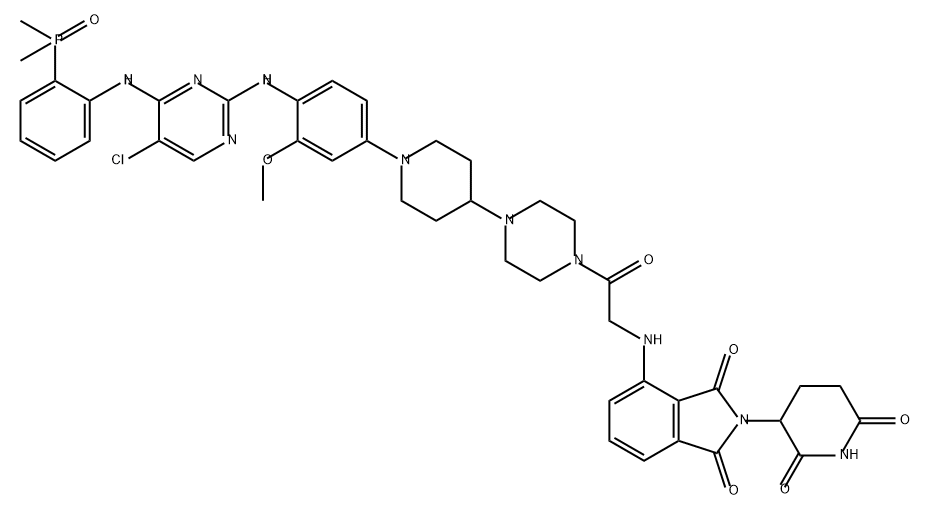 1H-Isoindole-1,3(2H)-dione, 4-[[2-[4-[1-[4-[[5-chloro-4-[[2-(dimethylphosphinyl)phenyl]amino]-2-pyrimidinyl]amino]-3-methoxyphenyl]-4-piperidinyl]-1-piperazinyl]-2-oxoethyl]amino]-2-(2,6-dioxo-3-piperidinyl)- Structure