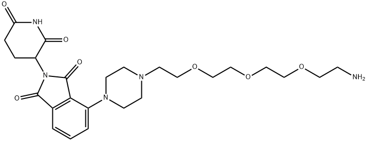 4-[4-[2-[2-[2-(2-aminoethoxy)ethoxy]ethoxy]ethyl]-1-piperazinyl]-2-(2,6-dioxo-3-piperidinyl)-1H-Isoindole-1,3(2H)-dione, 구조식 이미지