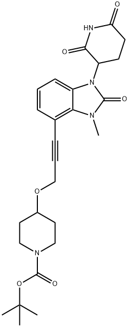 1-Piperidinecarboxylic acid, 4-[[3-[1-(2,6-dioxo-3-piperidinyl)-2,3-dihydro-3-methyl-2-oxo-1H-benzimidazol-4-yl]-2-propyn-1-yl]oxy]-, 1,1-dimethylethyl ester Structure