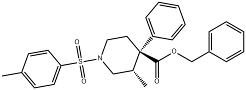 4-Piperidinecarboxylic acid, 3-methyl-1-[(4-methylphenyl)sulfonyl]-4-phenyl-, phenylmethyl ester, (3S,4R)- Structure