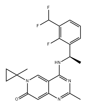 Pyrido[4,3-d]pyrimidin-7(6H)-one, 4-[[(1R)-1-[3-(difluoromethyl)-2-fluorophenyl]ethyl]amino]-2-methyl-6-(1-methylcyclopropyl)- Structure