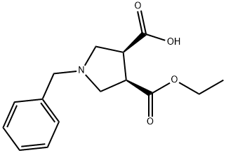 3,4-Pyrrolidinedicarboxylic acid, 1-(phenylmethyl)-, 3-ethyl ester, (3R,4S)- Structure