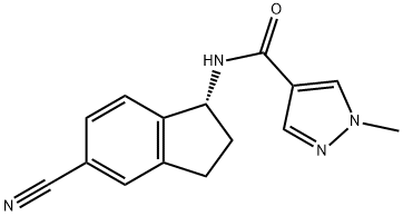 1H-Pyrazole-4-carboxamide, N-[(1R)-5-cyano-2,3-dihydro-1H-inden-1-yl]-1-methyl- Structure