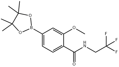 2-Methoxy-4-(4,4,5,5-tetramethyl-1,3,2-dioxaborolan-2-yl)-N-(2,2,2-trifluoroethyl)benzamide 구조식 이미지