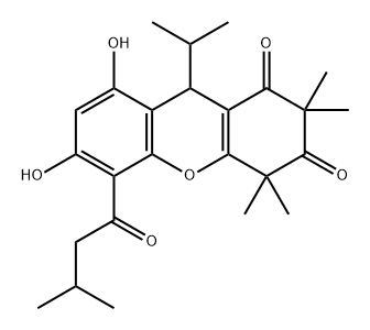 1H-Xanthene-1,3(2H)-dione, 4,9-dihydro-6,8-dihydroxy-2,2,4,4-tetramethyl-9-(1-methylethyl)-5-(3-methyl-1-oxobutyl)- Structure