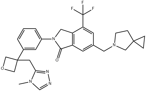 1H-Isoindol-1-one, 6-(5-azaspiro[2.4]hept-5-ylmethyl)-2,3-dihydro-2-[3-[3-[(4-methyl-4H-1,2,4-triazol-3-yl)methyl]-3-oxetanyl]phenyl]-4-(trifluoromethyl)- Structure