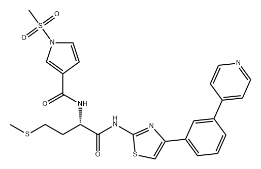 1H-Pyrrole-3-carboxamide, 1-(methylsulfonyl)-N-[(1S)-3-(methylthio)-1-[[[4-[3-(4-pyridinyl)phenyl]-2-thiazolyl]amino]carbonyl]propyl]- Structure