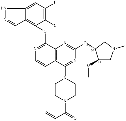 2-Propen-1-one, 1-[4-[8-[(5-chloro-6-fluoro-1H-indazol-4-yl)oxy]-2-[[(3R,4R)-4-methoxy-1-methyl-3-pyrrolidinyl]oxy]pyrido[3,4-d]pyrimidin-4-yl]-1-piperazinyl]- Structure