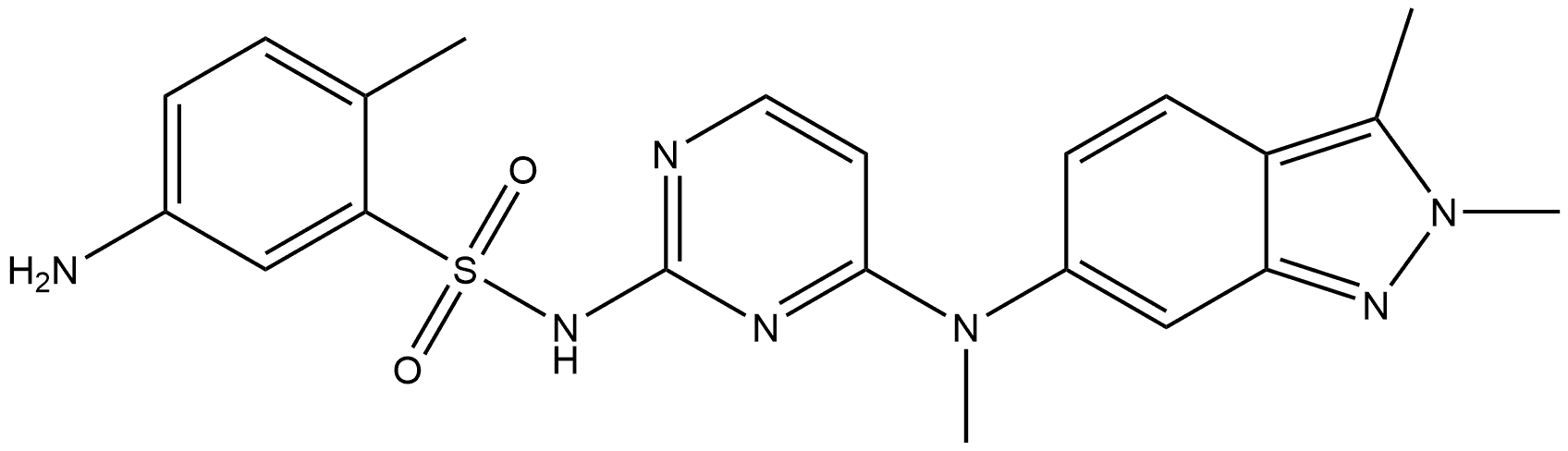 Benzenesulfonamide, 5-amino-N-[4-[(2,3-dimethyl-2H-indazol-6-yl)methylamino]-2-pyrimidinyl]-2-methyl- Structure