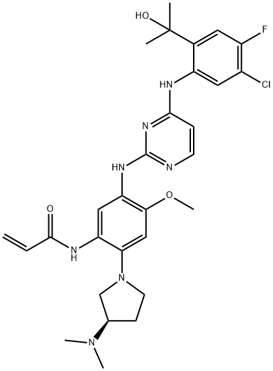 2-Propenamide, N-[5-[[4-[[5-chloro-4-fluoro-2-(1-hydroxy-1-methylethyl)phenyl]amino]-2-pyrimidinyl]amino]-2-[(3R)-3-(dimethylamino)-1-pyrrolidinyl]-4-methoxyphenyl]- 구조식 이미지