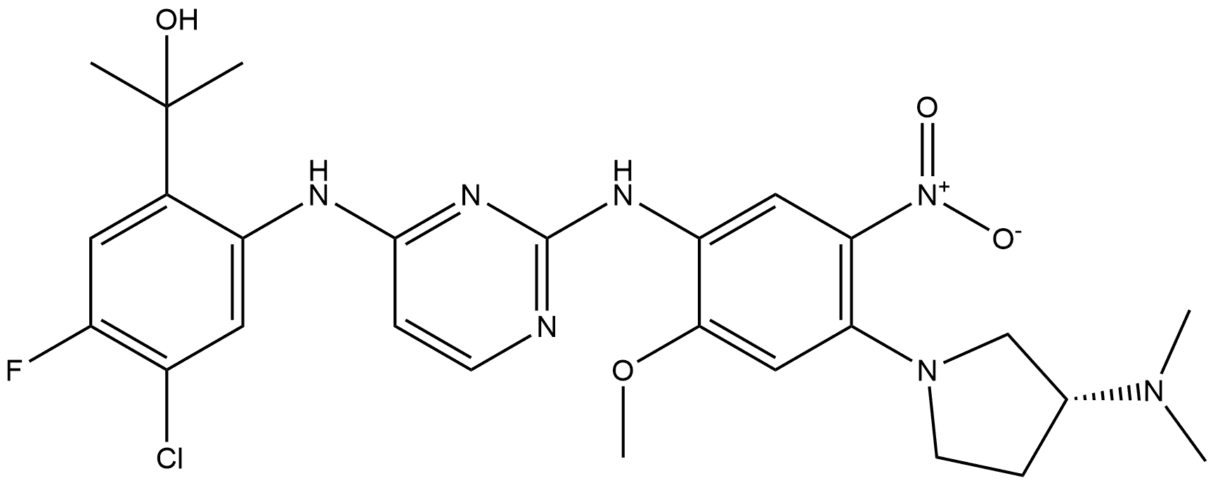 (R)-2-(4-chloro-2-((2-((4-(3-(dimethylamino)pyrrolidin-1-yl)-2-methoxy-5-nitrophenyl)amino)pyrimidin-4-yl)amino)-5-fluorophenyl)propan-2-ol Structure