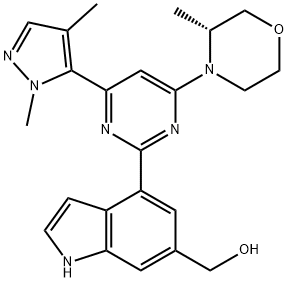 1H-Indole-6-methanol, 4-[4-(1,4-dimethyl-1H-pyrazol-5-yl)-6-[(3R)-3-methyl-4-morpholinyl]-2-pyrimidinyl]- Structure