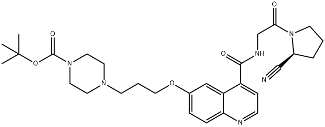 1-Piperazinecarboxylic acid, 4-[3-[[4-[[[2-[(2S)-2-cyano-1-pyrrolidinyl]-2-oxoethyl]amino]carbonyl]-6-quinolinyl]oxy]propyl]-, 1,1-dimethylethyl ester Structure