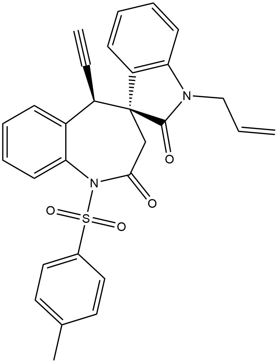 (3′S,5R)-5-Ethynyl-1,5-dihydro-1-[(4-methylphenyl)sulfonyl]-1′-(2-propen-1-yl)spiro[4H-1-benzazepine-4,3′-[3H]indole]-2,2′(1′H,3H)-dione Structure