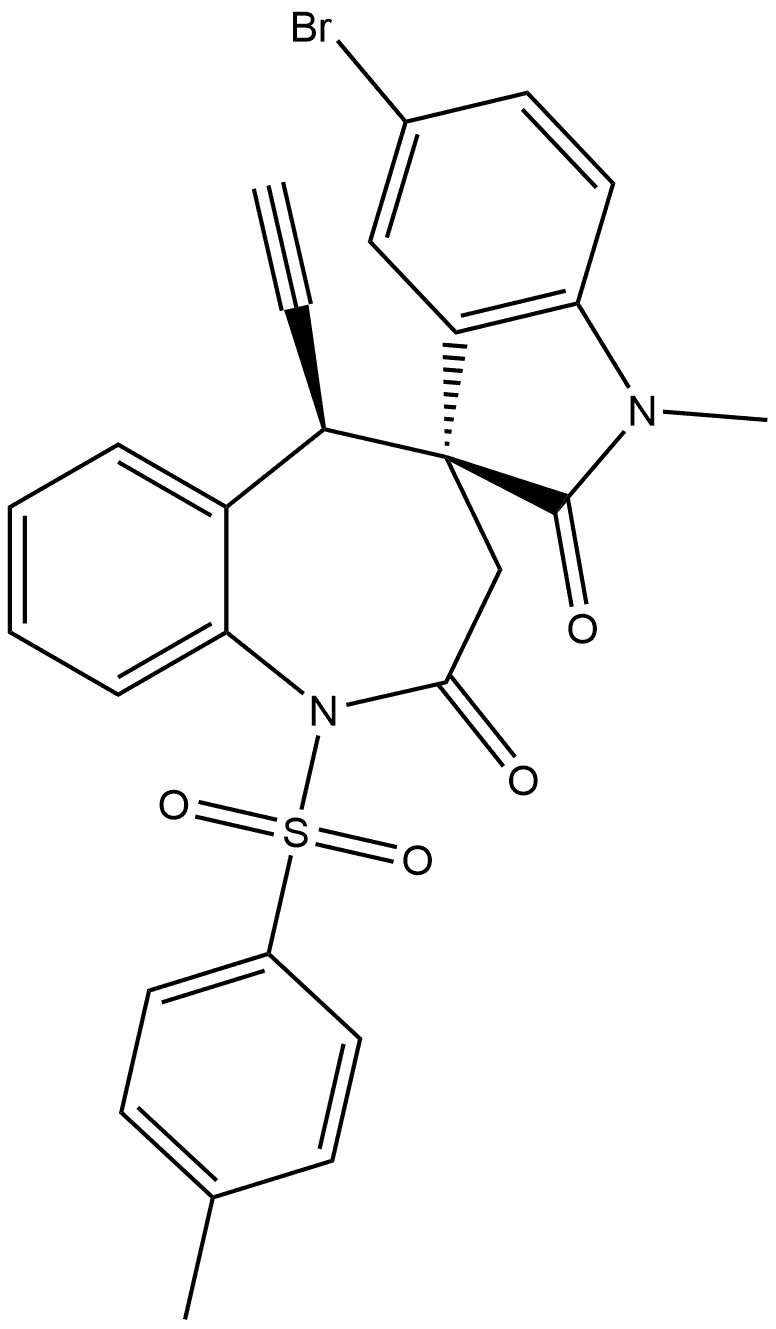 (3′S,5R)-5′-Bromo-5-ethynyl-1,5-dihydro-1′-methyl-1-[(4-methylphenyl)sulfonyl]spiro[4H-1-benzazepine-4,3′-[3H]indole]-2,2′(1′H,3H)-dione Structure