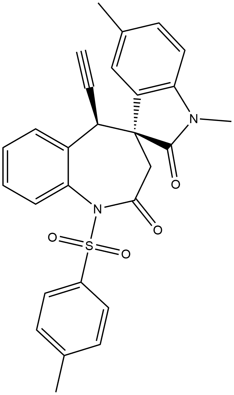 (3′S,5R)-5-Ethynyl-1,5-dihydro-1′,5′-dimethyl-1-[(4-methylphenyl)sulfonyl]spiro[4H-1-benzazepine-4,3′-[3H]indole]-2,2′(1′H,3H)-dione Structure