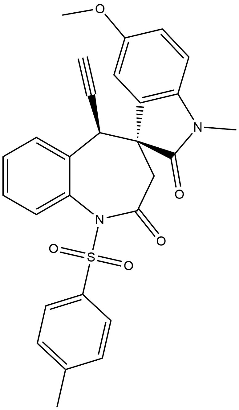 (3′S,5R)-5-Ethynyl-1,5-dihydro-5′-methoxy-1′-methyl-1-[(4-methylphenyl)sulfonyl]spiro[4H-1-benzazepine-4,3′-[3H]indole]-2,2′(1′H,3H)-dione Structure