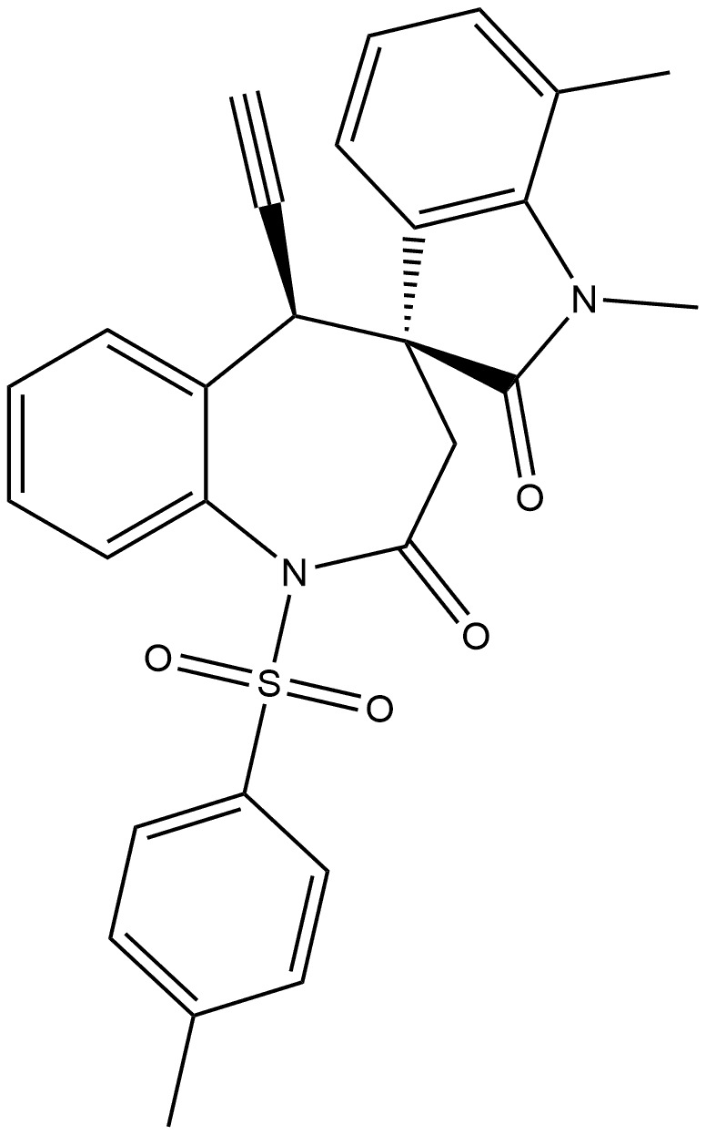 (3′S,5R)-5-Ethynyl-1,5-dihydro-1′,7′-dimethyl-1-[(4-methylphenyl)sulfonyl]spiro[4H-1-benzazepine-4,3′-[3H]indole]-2,2′(1′H,3H)-dione Structure