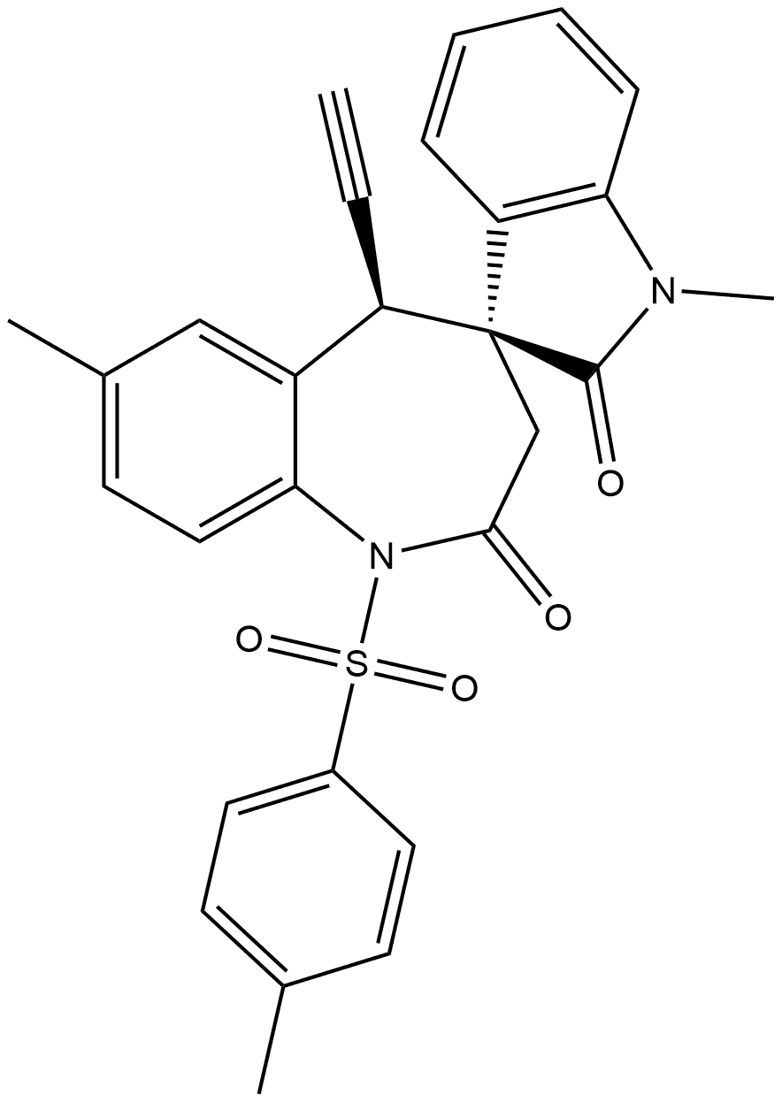 (3′S,5R)-5-Ethynyl-1,5-dihydro-1′,7-dimethyl-1-[(4-methylphenyl)sulfonyl]spiro[4H-1-benzazepine-4,3′-[3H]indole]-2,2′(1′H,3H)-dione Structure