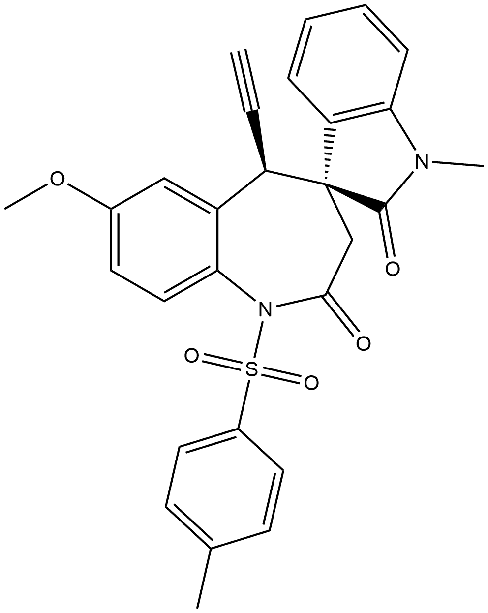 (3′S,5R)-5-Ethynyl-1,5-dihydro-7-methoxy-1′-methyl-1-[(4-methylphenyl)sulfonyl]spiro[4H-1-benzazepine-4,3′-[3H]indole]-2,2′(1′H,3H)-dione Structure