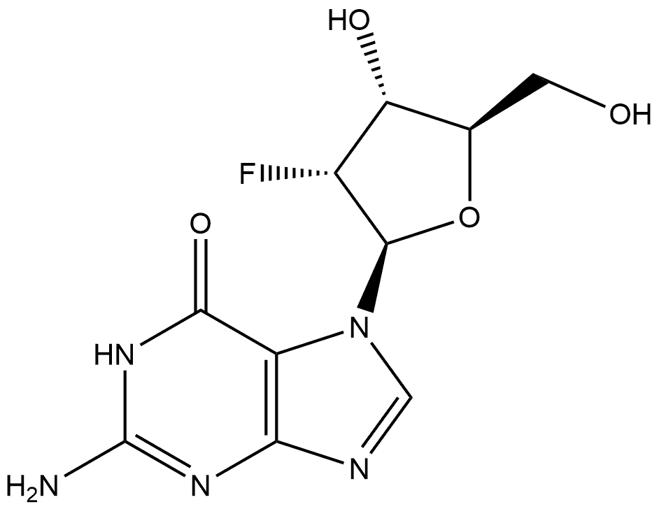 2-Amino-7-((2R,3R,4R,5R)-3-fluoro-4-hydroxy-5-(hydroxymethyl)tetrahydrofuran-2-yl)-1H-purin-6(7H)-one Structure