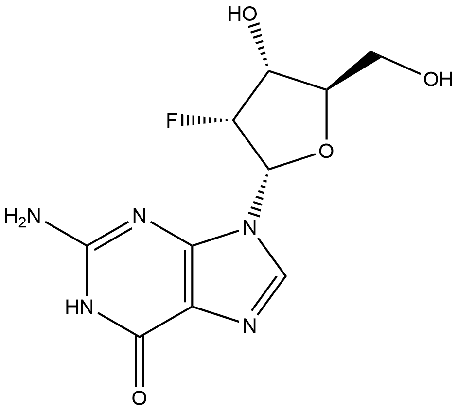 6H-Purin-6-one, 2-amino-9-(2-deoxy-2-fluoro-α-D-ribofuranosyl)-1,9-dihydro- 구조식 이미지