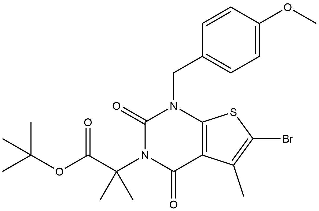 Thieno[2,3-d]pyrimidine-3(2H)-acetic acid, 6-bromo-1,4-dihydro-1-[(4-methoxyphenyl)methyl]-α,α,5-trimethyl-2,4-dioxo-, 1,1-dimethylethyl ester Structure