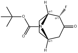 8-Azabicyclo[3.2.1]octane-8-carboxylic acid, 2-fluoro-3-oxo-, 1,1-dimethylethyl ester, (1R,2S,5S)-rel- Structure